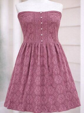 A & F Marion Lace Button Strapless Mini Dress Feminine Floral Lace Cottagecore